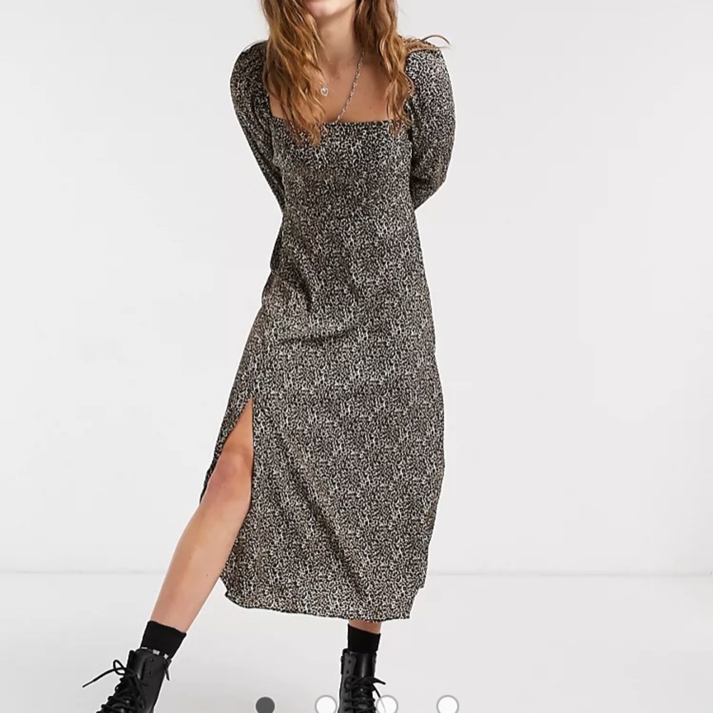 asos leopard print midi long sleeve dress size 2